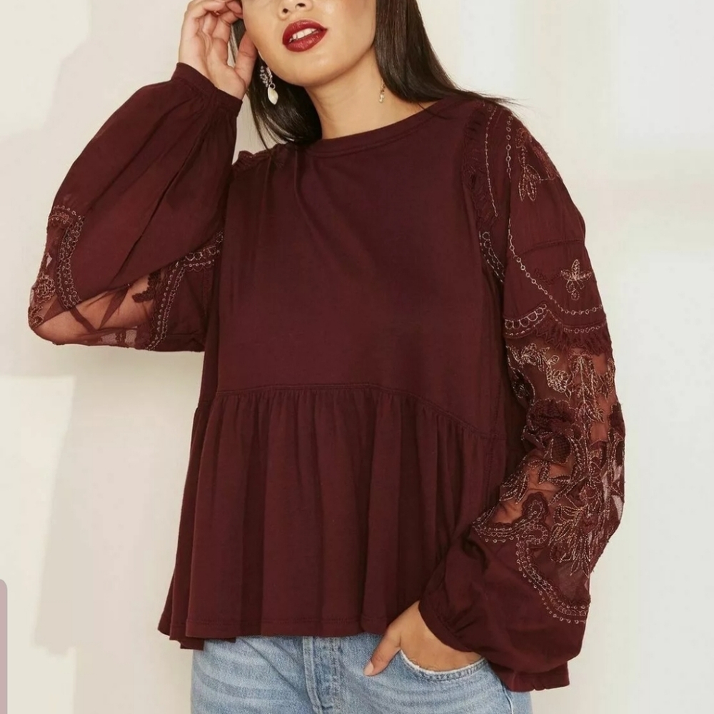 Free People Embroidered Penny Top NWT Size XS